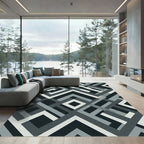 Monochrome Abstract Geometric Interlocking Line Rug