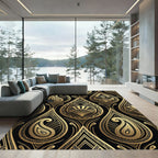 Art Deco Gold Black Paisley Fan Rug