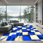 Blue Yellow 3D Checkerboard Abstract Rug