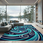 Vibrant Teal Swirling Ocean Abstract Rug