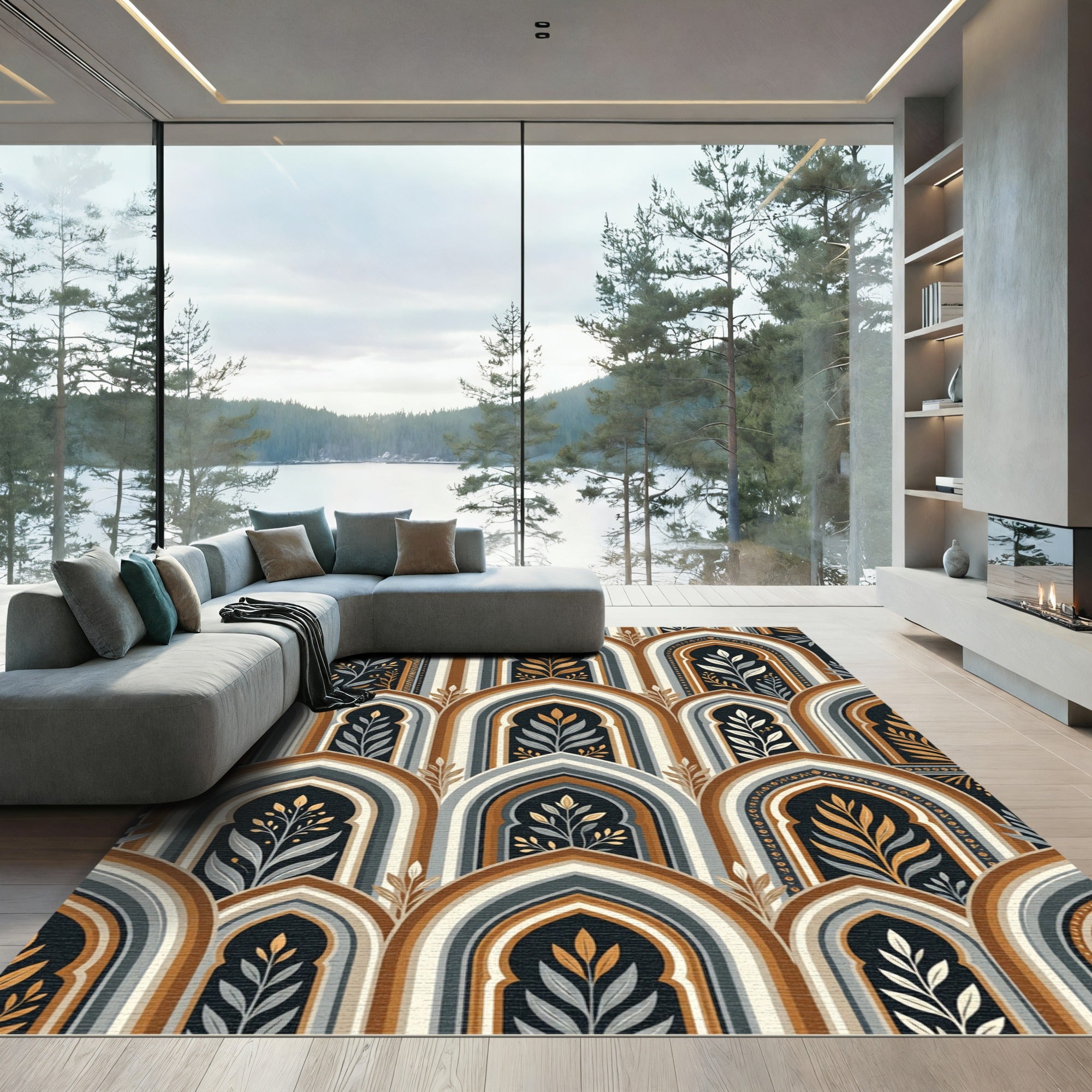 Arched Botanical Earth Tone Minimalist Art Rug
