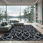 Elegant Silver Metallic Scrollwork Filigree Rug