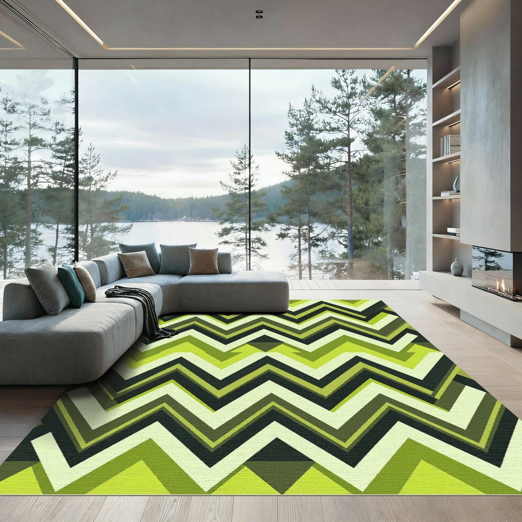 Modern Lime Green Geometric Zigzag Rug