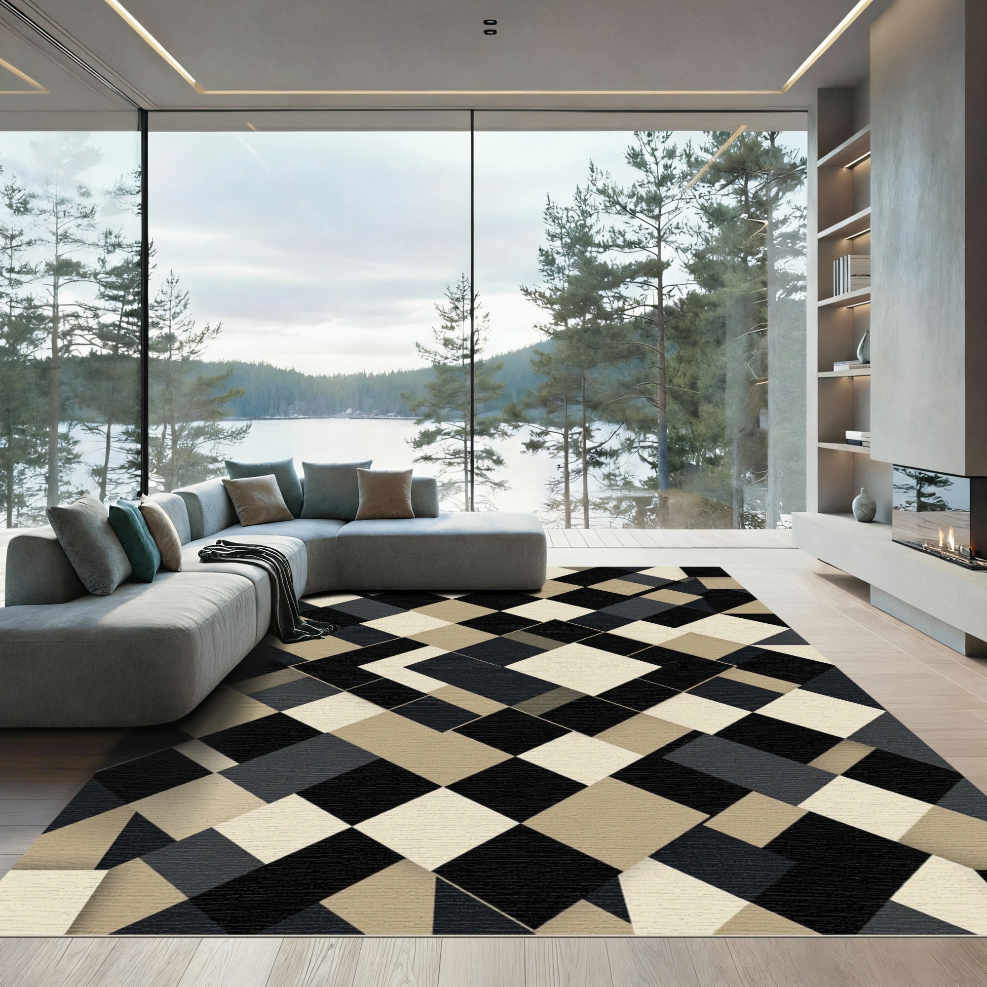 Monochromatic Block Diamond Composition Rug