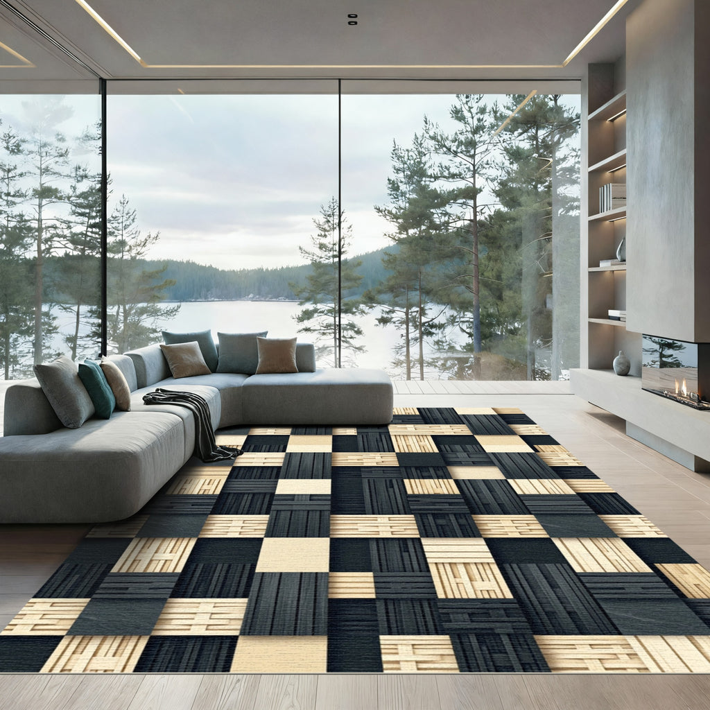 Dark Light Wood Striped Weave Rug
