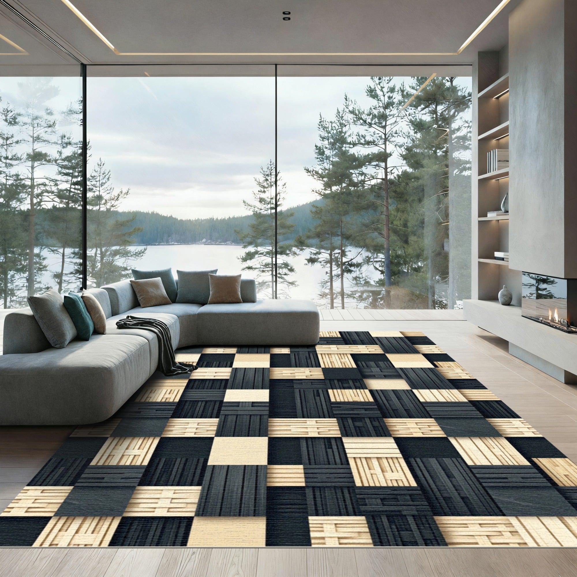 Dark Light Wood Striped Weave Rug