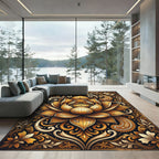 Ornate Golden Lotus Paisley Medallion Rug