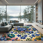 Vibrant Blue Floral Garden Arrangement Rug