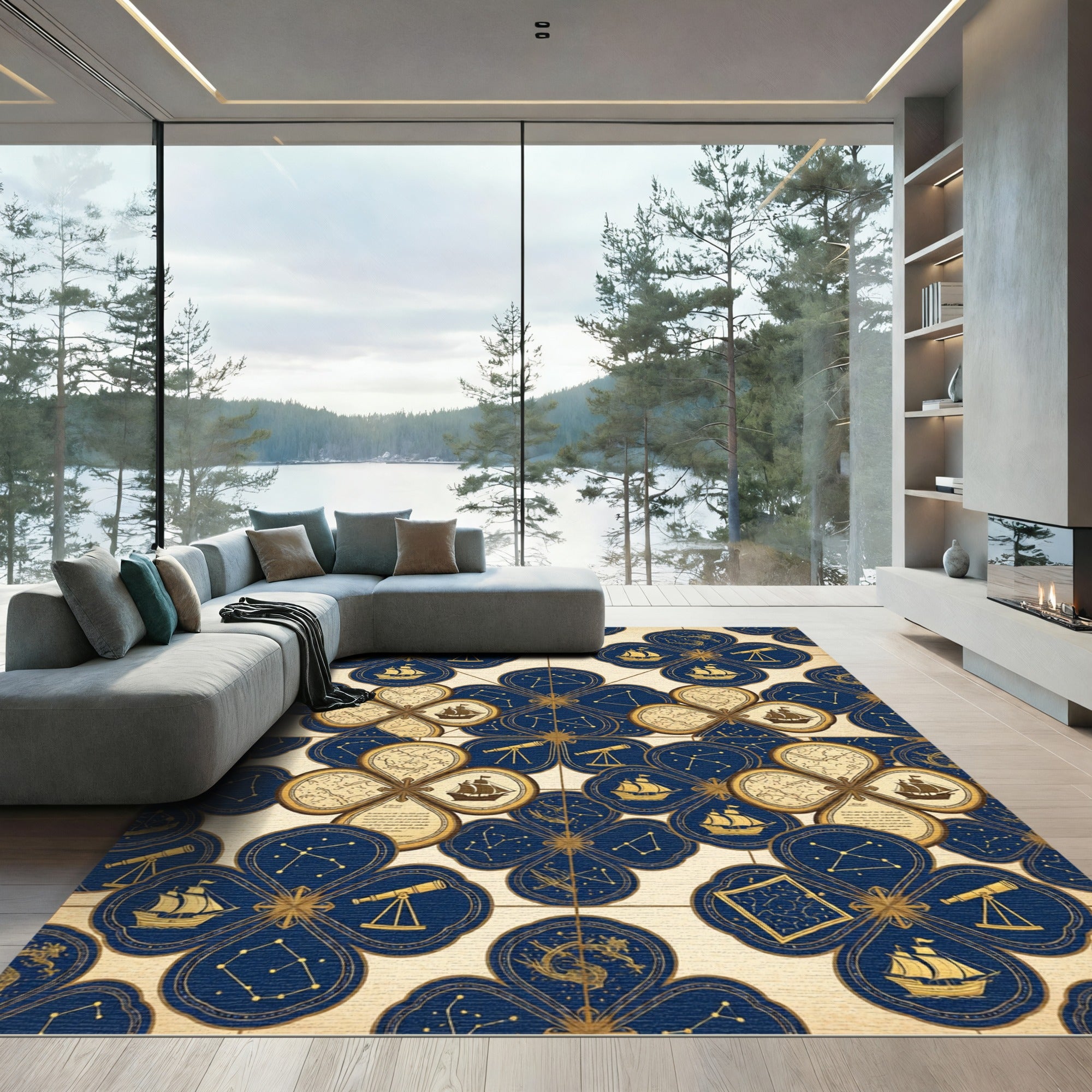 Celestial Navy Gold Nautical Constellation Rug