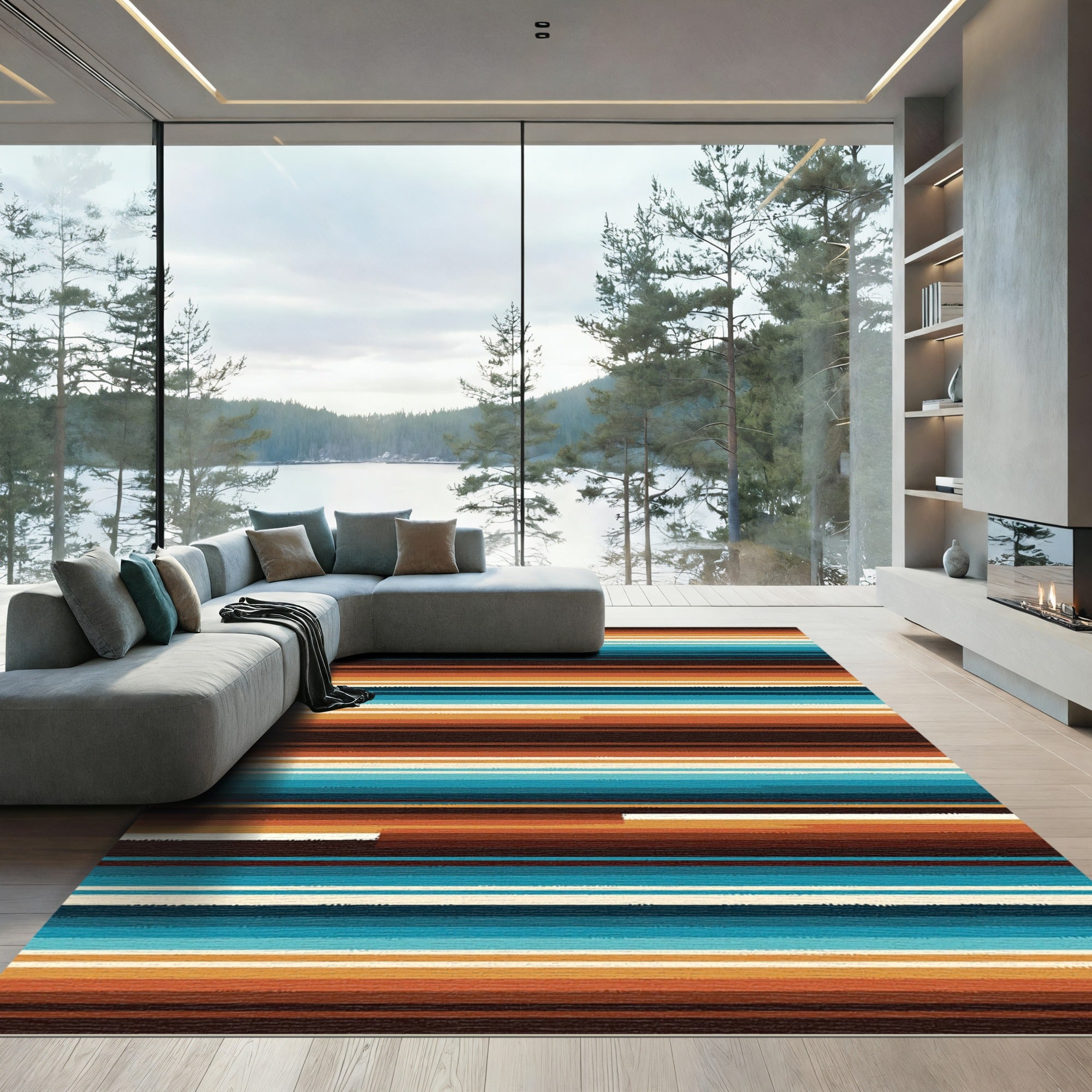Earthy Coastal Striped Abstract Area Rug