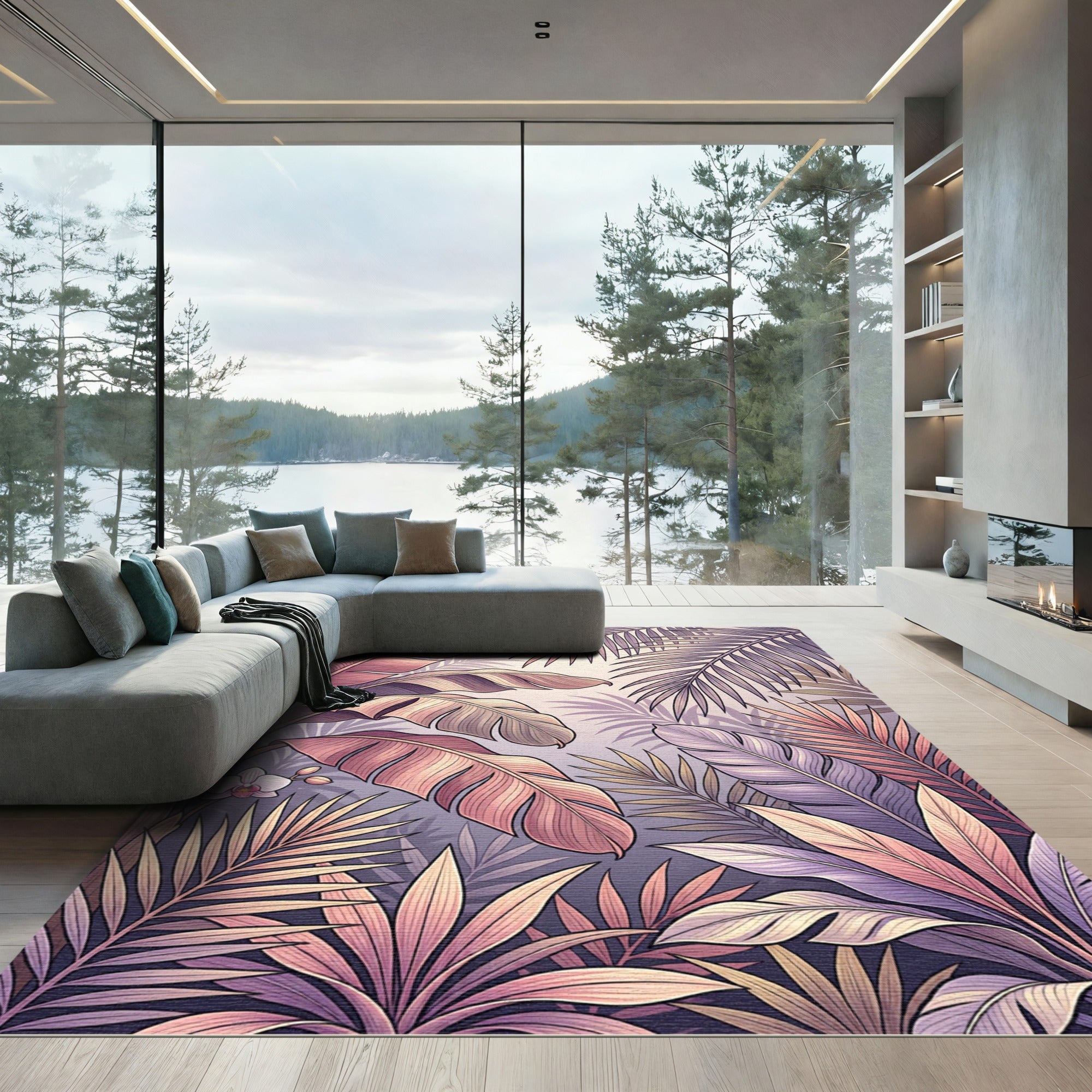 Pastel Tropical Foliage Orchid Garden Rug