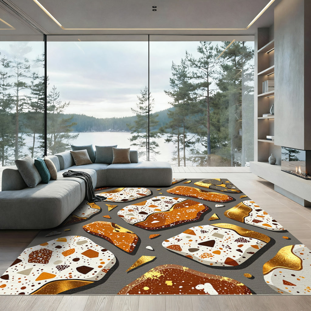 Gold Flecked Terrazzo Pebble Clusters Rug