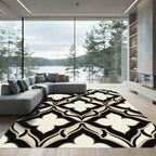 Sophisticated Black and Beige Quatrefoil Rug