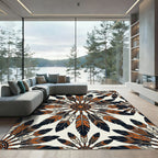 Native Earthy Feather Mandala Medallion Rug