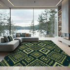 Olive Green Ethnic Ikat Diamond Rug