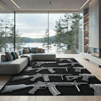 Monochrome Tactical Firearm Carbon Fiber Art Rug