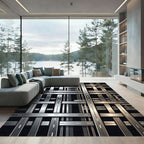 Metallic Silver and Bronze Grid Intersection Rug