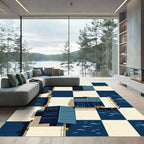 Modern Navy Geometric Checkerboard Abstract Rug