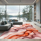 Crimson Coral Abstract Fluid Waves Rug