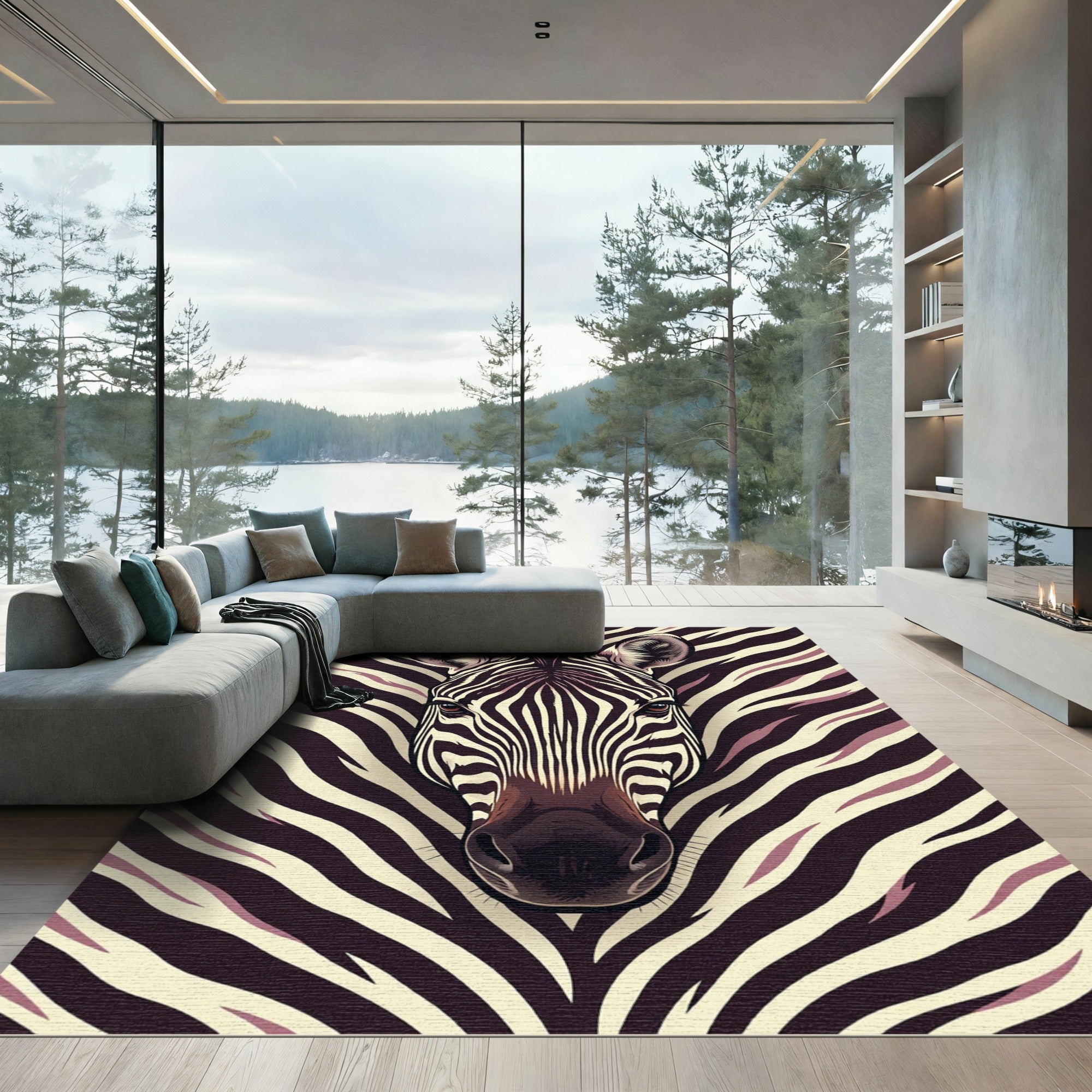 Zebra Stripe Portrait Black And Beige Rug