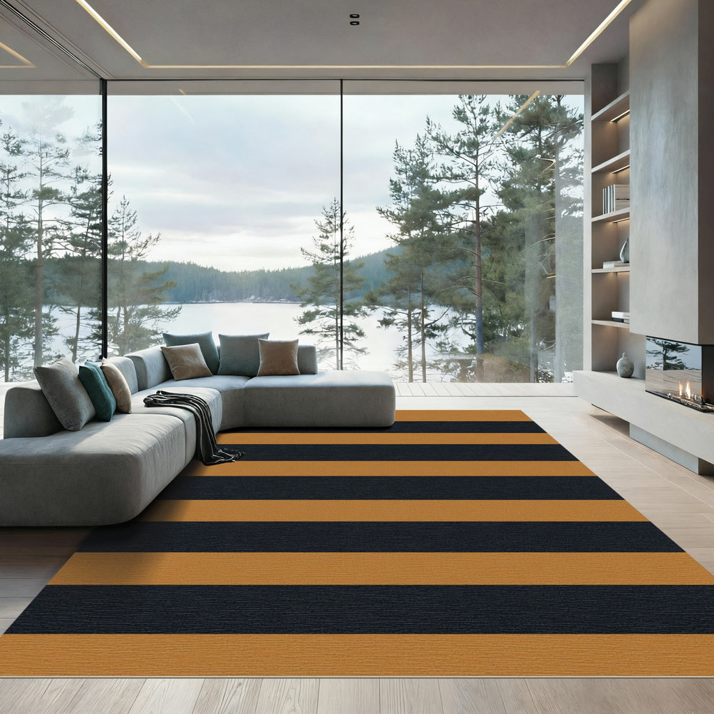 Bold Ochre and Graphite Horizontal Stripes Rug