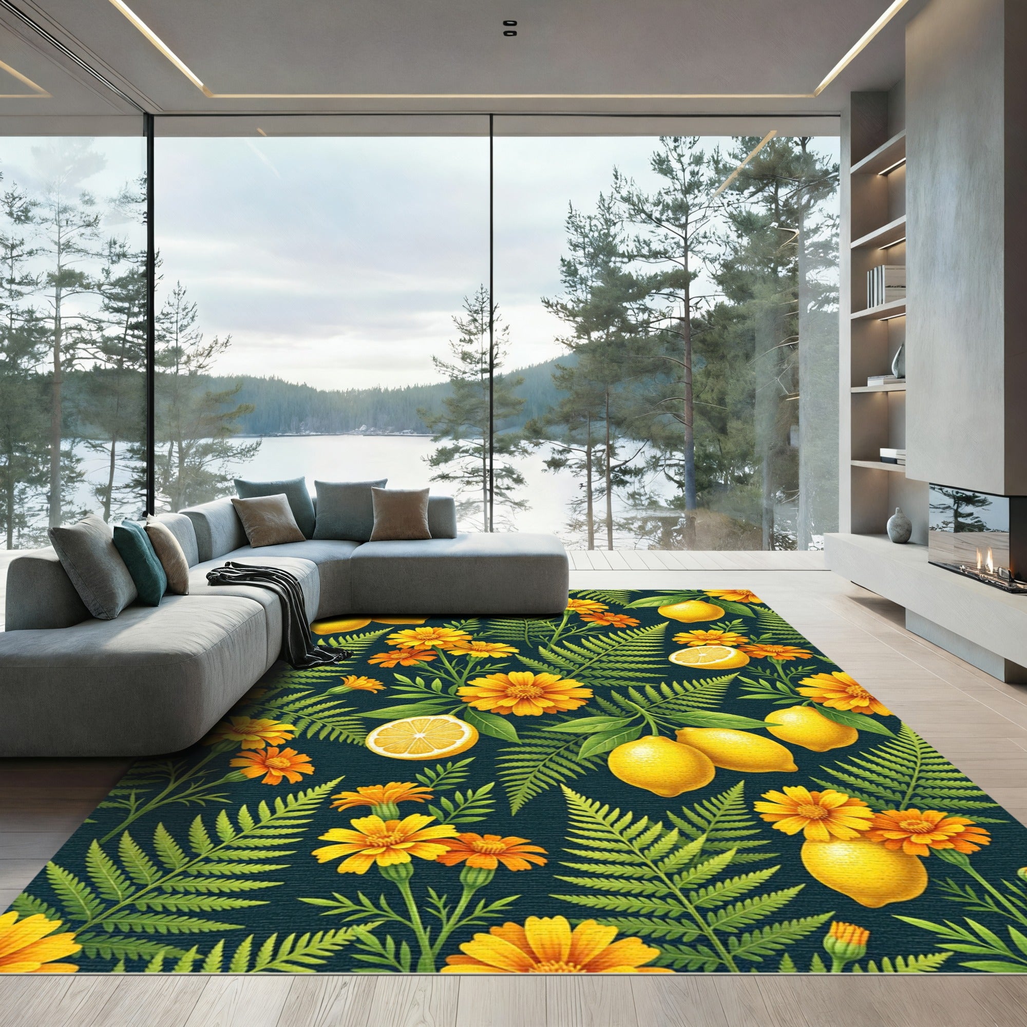 Sunlit Lemon and Marigold Botanical Garden Rug