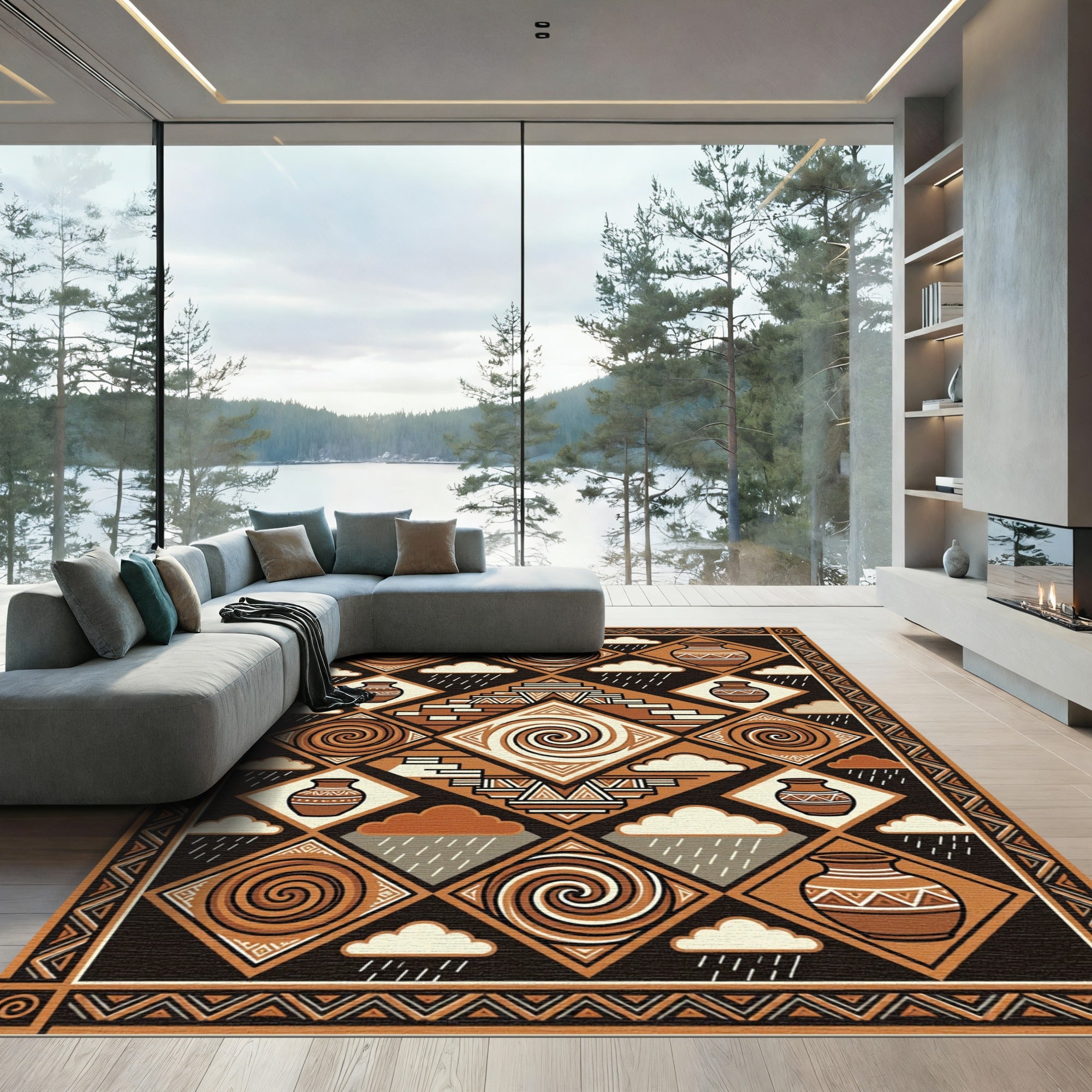 Earthy Terracotta Geometric Sacred Step Rug
