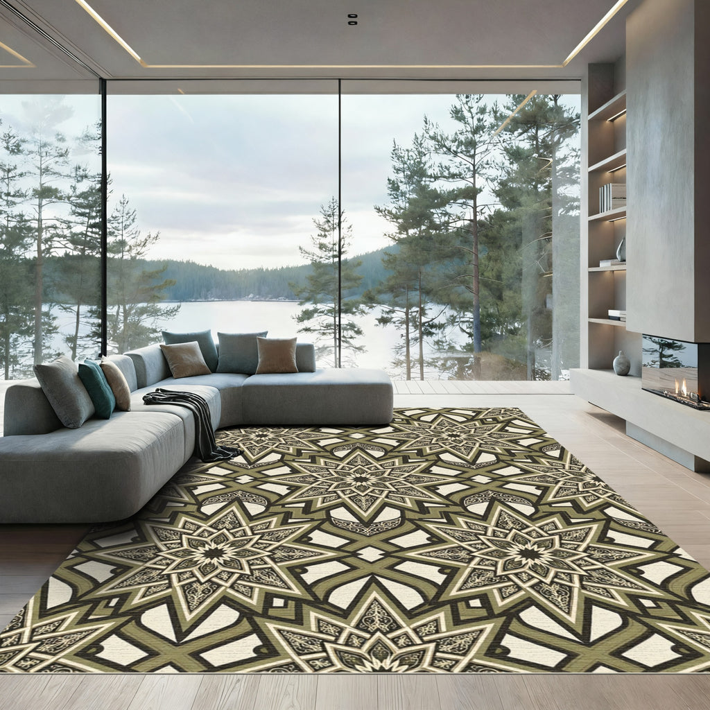 Olive Geometric Star Tile Art Rug
