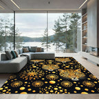 Golden Leopard Heads Fireworks Pattern Rug