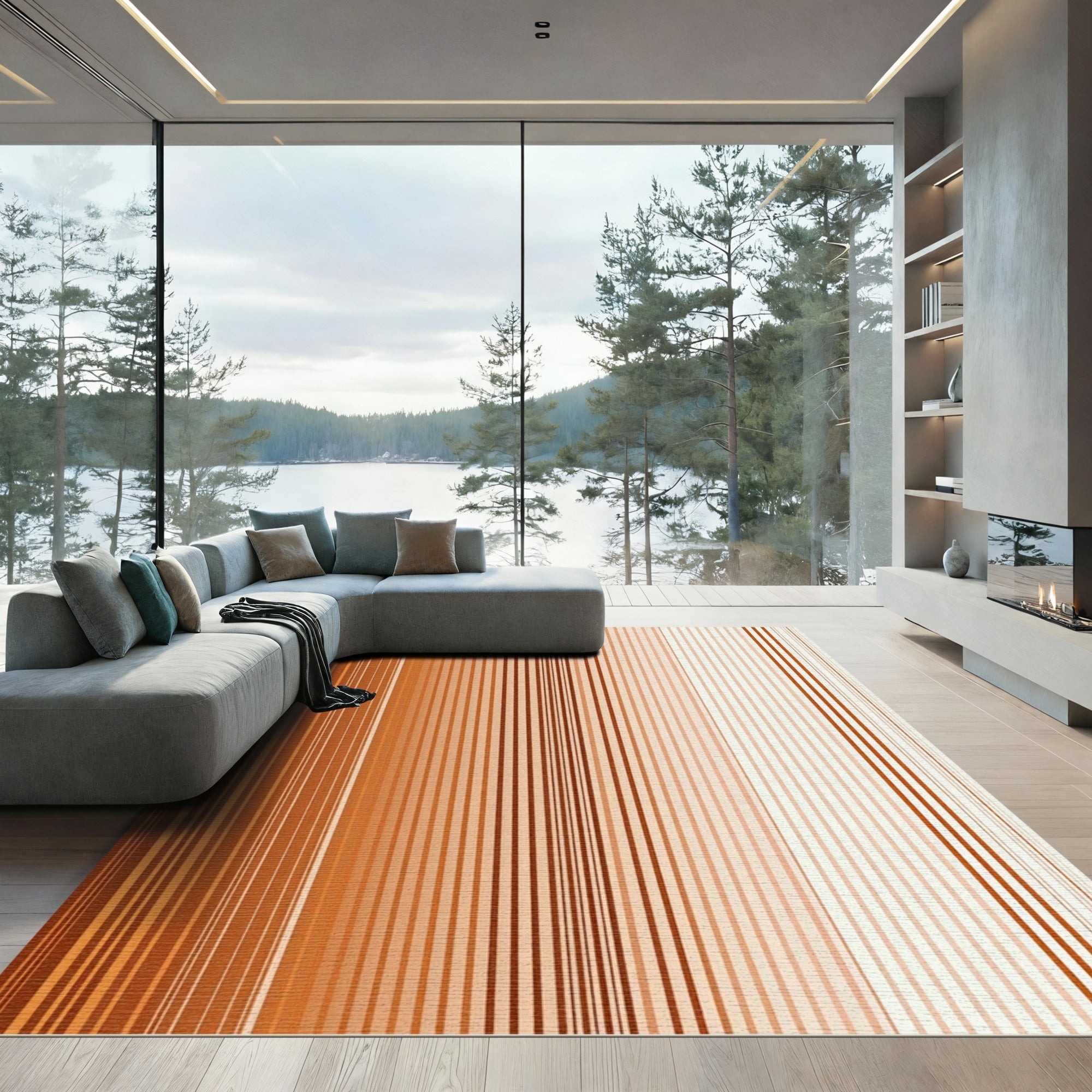 Warm Amber Gradient Vertical Stripes Rug