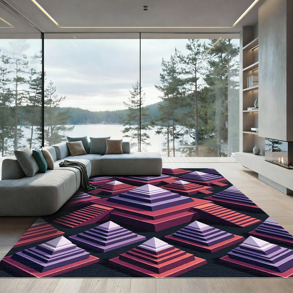Purple Violet Tiered Pyramid Composition Rug