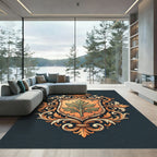 Ornate Green Leaf Crest Medallion Rug