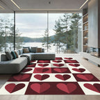 Cherry Red Heart Geometric Grid Rug