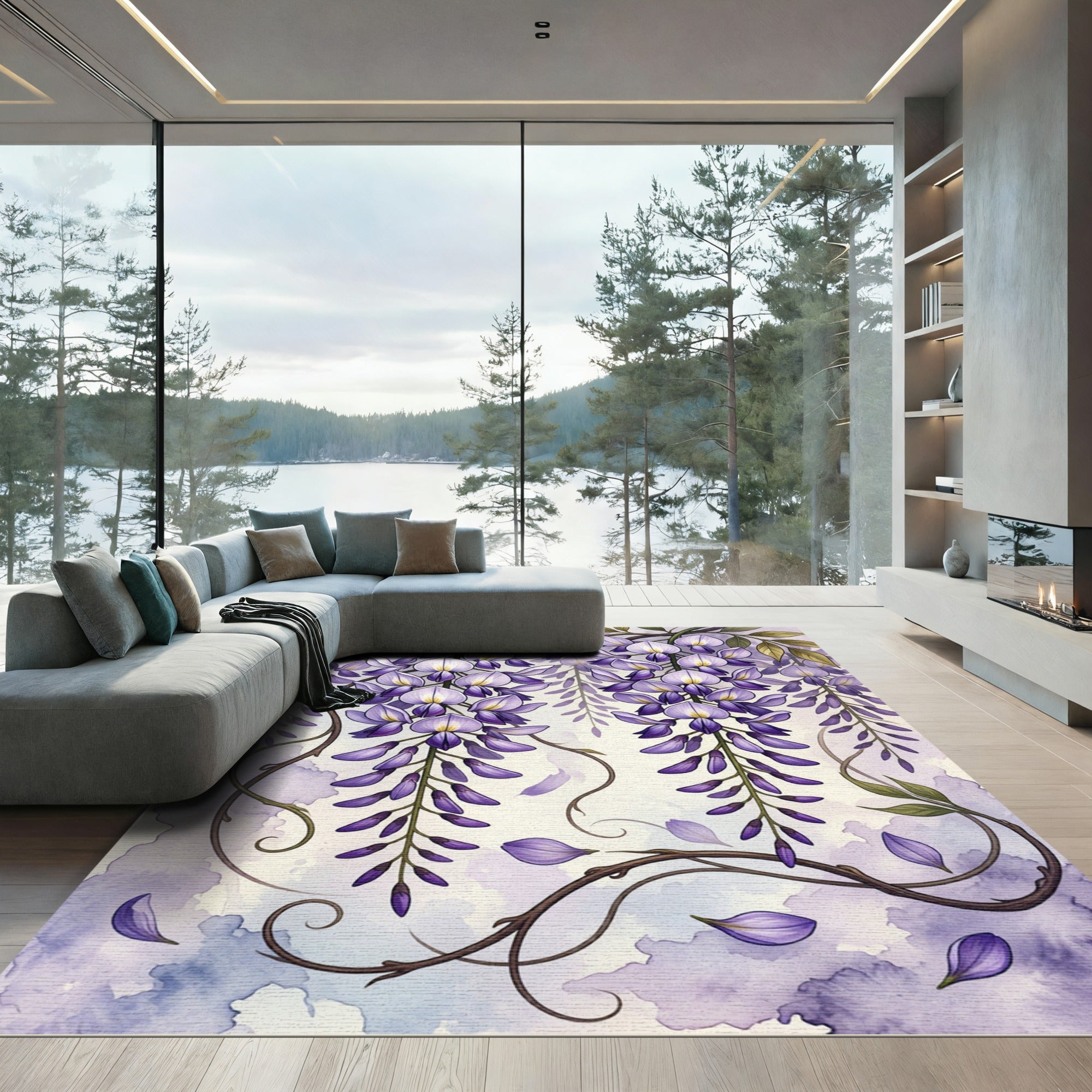Ethereal Purple Wisteria Cascading Blossoms Rug