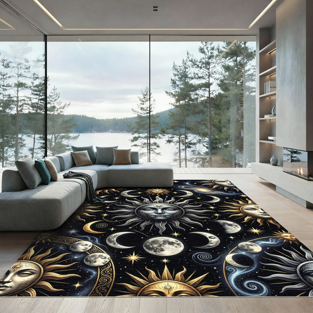 Celestial Sun Moon Stars Cosmic Rug