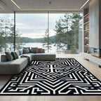 Monochromatic Geometric Maze Composition Rug