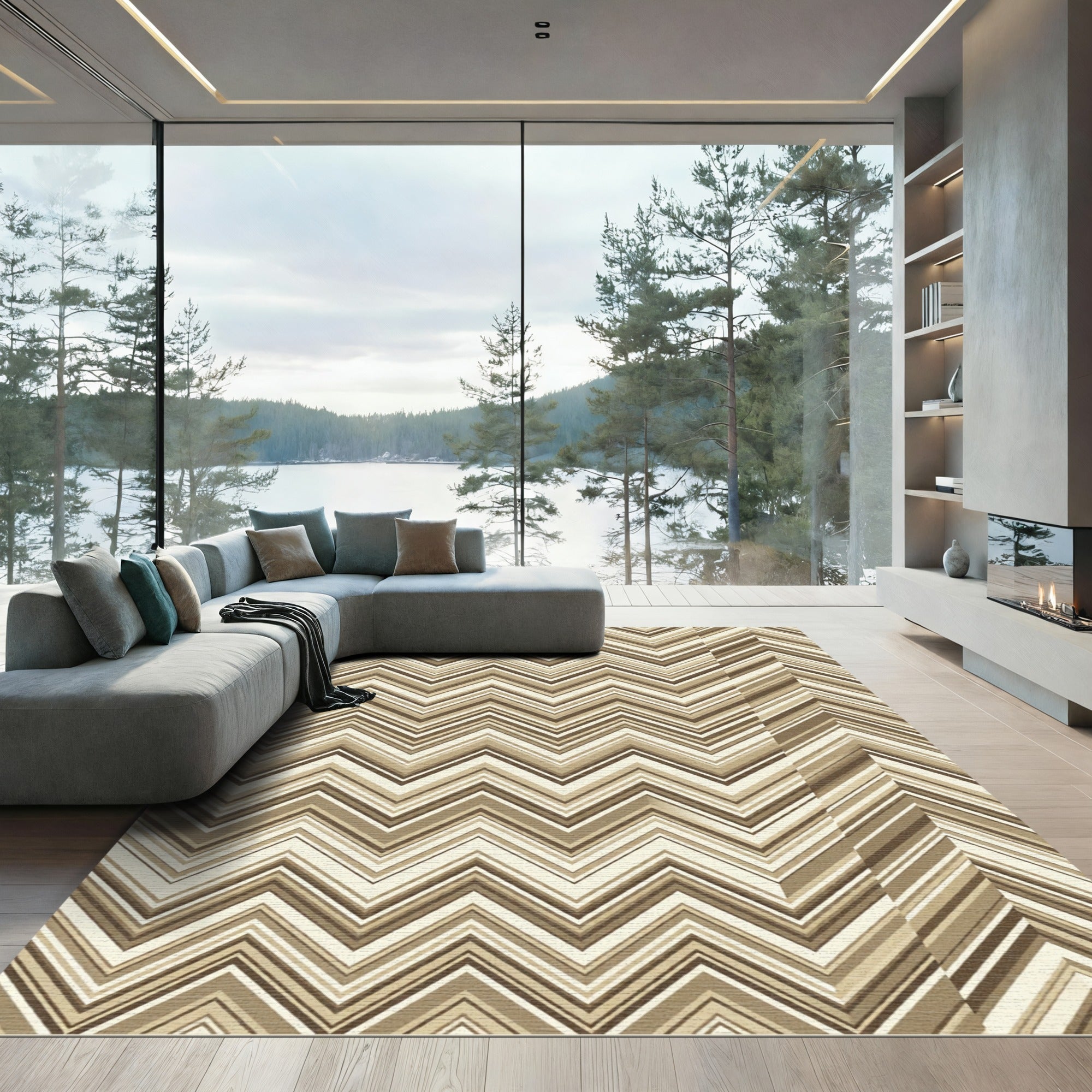Earthy Tones Chevron Zigzag Stripes Rug