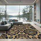Ocelot Floral Medallion Gold Black Rug
