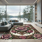Ornate Pink Roses Floral Frame Rug