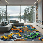 Dynamic Yellow Construction Site Scene Rug