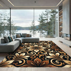 Golden Brown Floral Swirl Medallion Rug