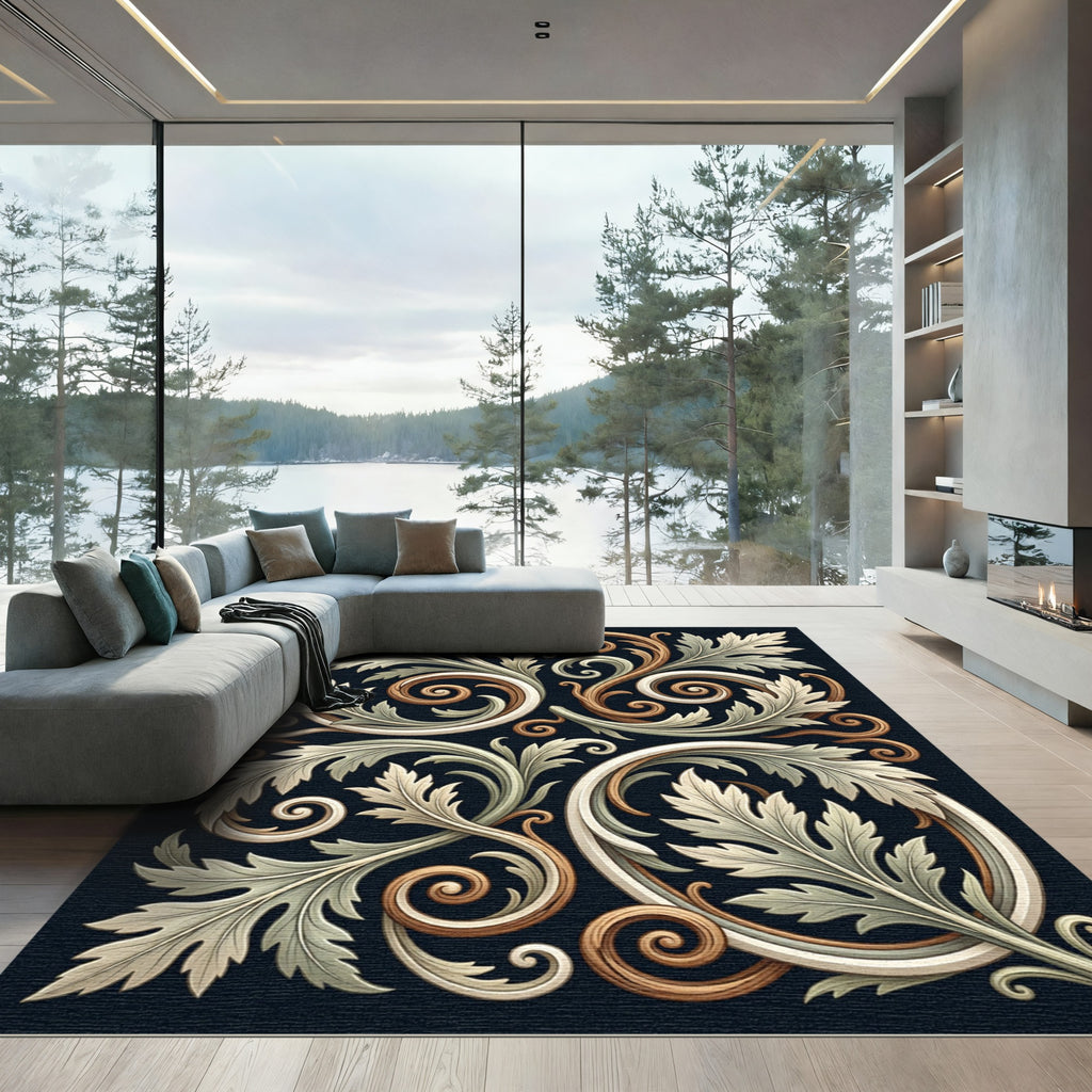 Ornate Acanthus Scrollwork Leaf Design Rug