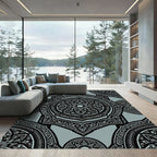 Elegant Sage Black Ornate Hexagonal Medallion Rug