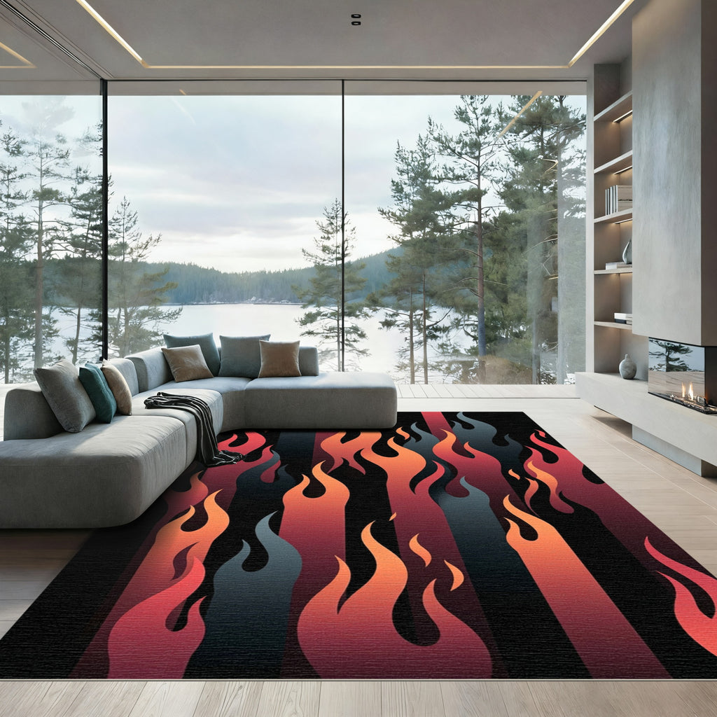 Red Orange Gray Flame Stripes Rug