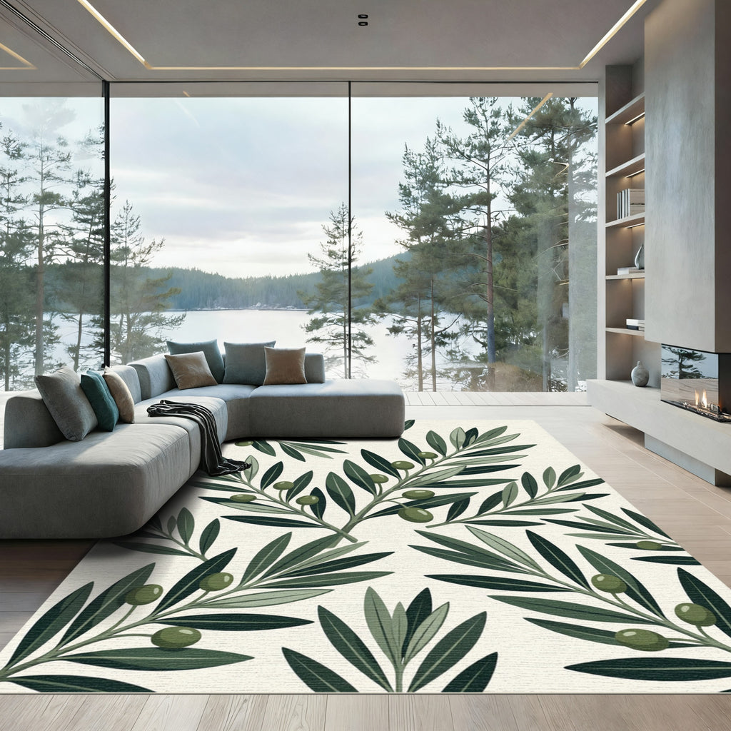 Sage Green Olive Branch Botanical Rug