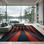 Modern Crimson Black Linear Corridor Rug