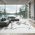 Minimalist Black Contour World Map Rug