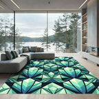 Geometric Teal Crystal Facet Symmetry Rug