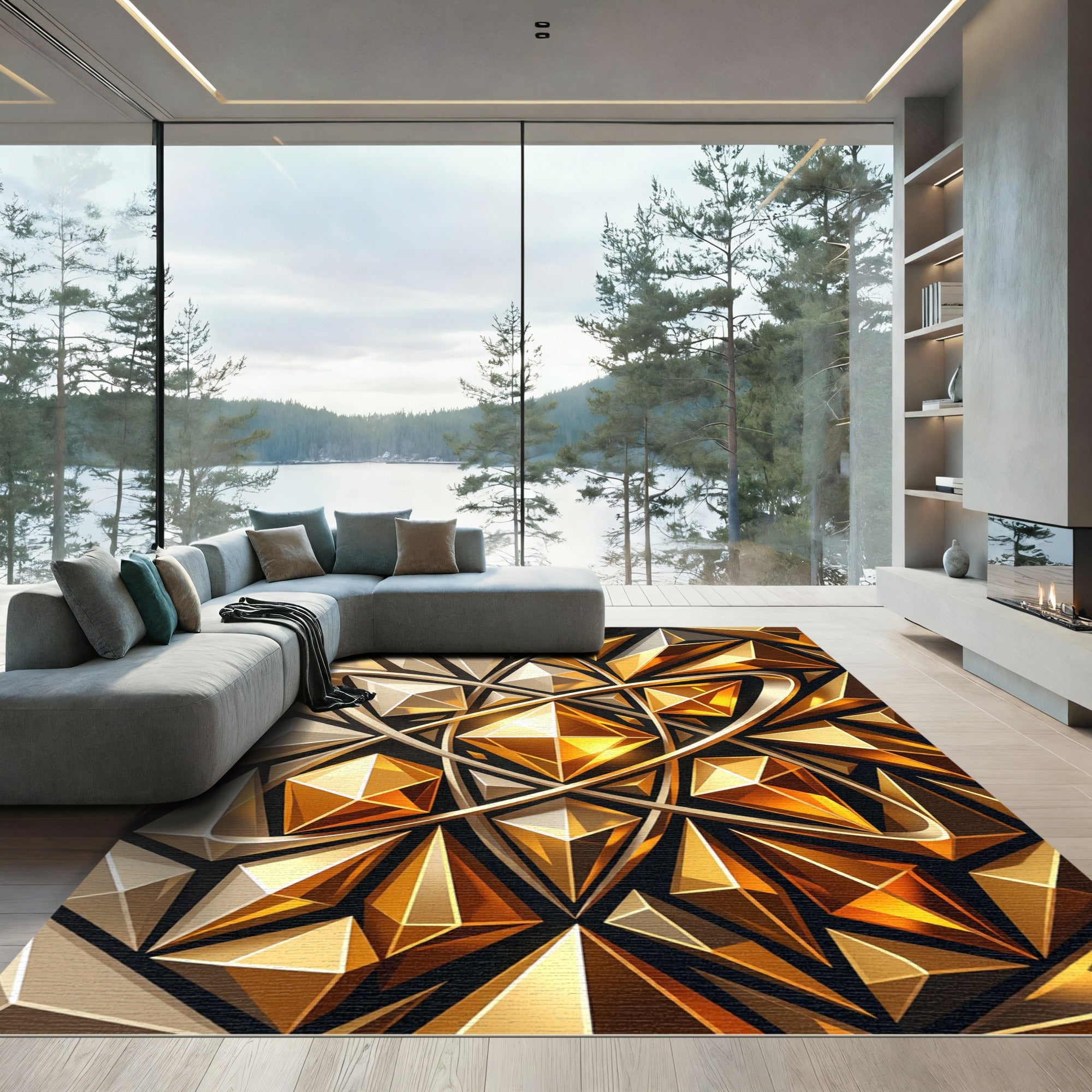 Golden Atomic Geometric Crystal Abstract Rug