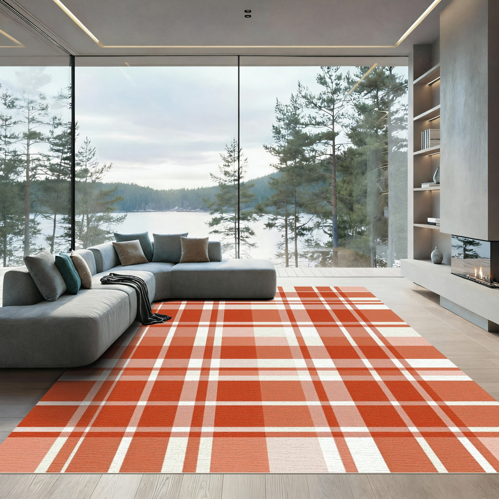 Terra Cotta Plaid Checkered Cotton Rug